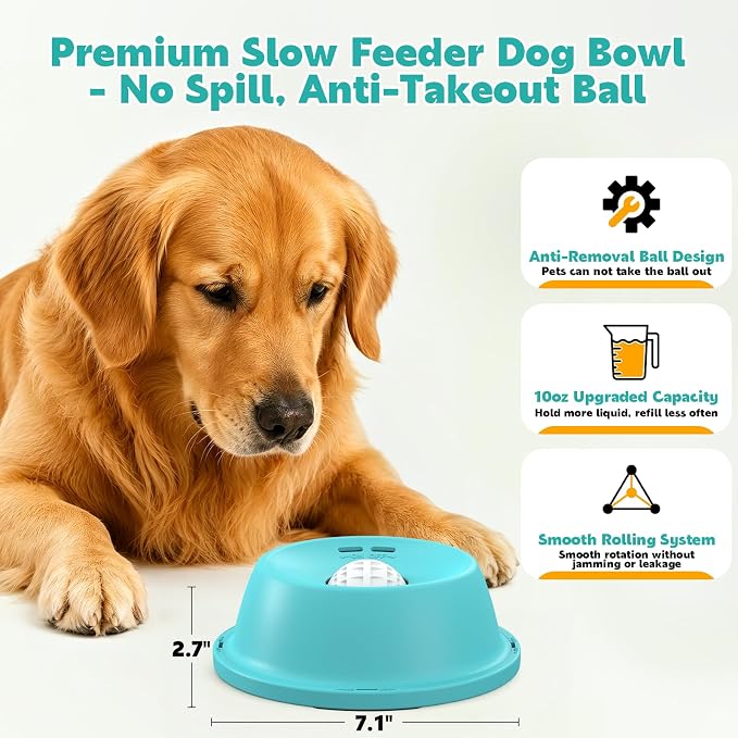 Slow Feeder Dog Licking Bowl, Anti-Removal Ball Liquid Feeding Bowl, No-Spill Leak-Proof & Jam-Free Rolling, Food-Grade Detachable Design, 10oz Capacity for Large Medium Small Dogs and Cats - Image 6