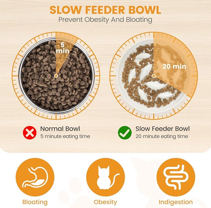 PETTOM Slow Feeder Cat Bowl with Stand, Ceramic Slow Eating Cat Bowl with Higher Edges Fish Pool Design Elevated Food Bowls for Dry and Wet Food Anti-Vomiting Puzzle Feeder for Healthy Eating Diet - Image 2