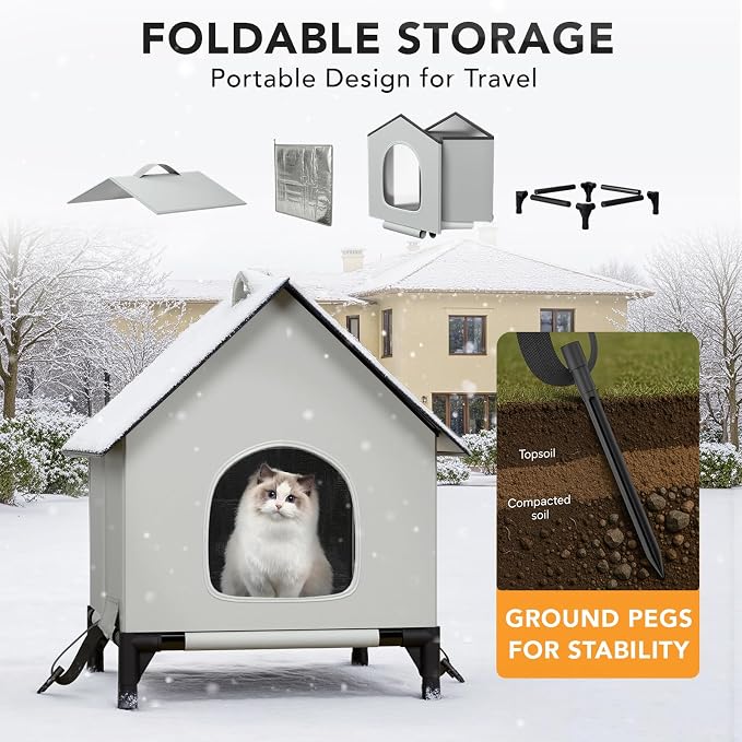 Large Cat House for Outside&Indoor,Insulated and Weatherproof,Foldable Cats Shelter, Bigger Cat House, Selfwarming/Cold Large Cave Bed for Winter,Garden(18 x 18 x 24 inch,L,Normal) - Image 5