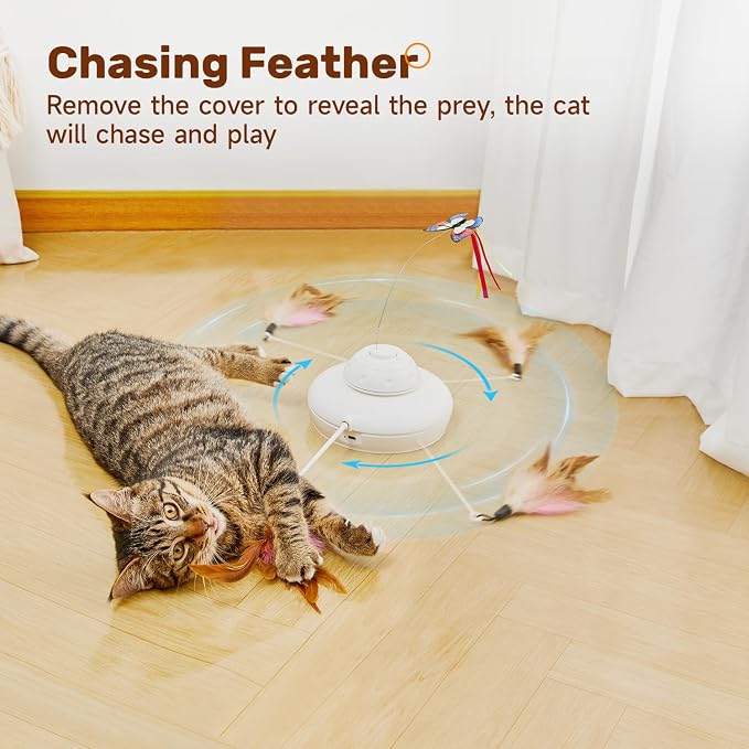 Potaroma Cat Toys Chargeable, 3in1 Hide and Seek, Interactive Fun | Automatic Fluttering Butterfly, Moving Feather, Kitten Wand, Indoor Kitty Exercise Kicker 22.8 Inch Cover for All Breeds - Image 5