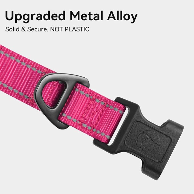 Joytale Reflective Dog Collar, Adjustable Neoprene Padded, Hotpink XL | Breathable Nylon for Large Breeds, No Chafing on Hikes and Outdoor Use, Tear-Resistant Webbing, Metal D-Ring, Night Safety - Image 3