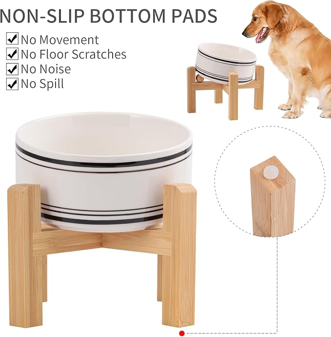 Elevated/Raised 15°Tilted Anti Slip Ceramic Dog Bowl for Small/Medium Breeds,Slanted Bulldog Big Face Pet Food Water Feeding Dish with Stand for Cats and Dogs (3.6 Cups/28 OZ) Black Striation - Image 4