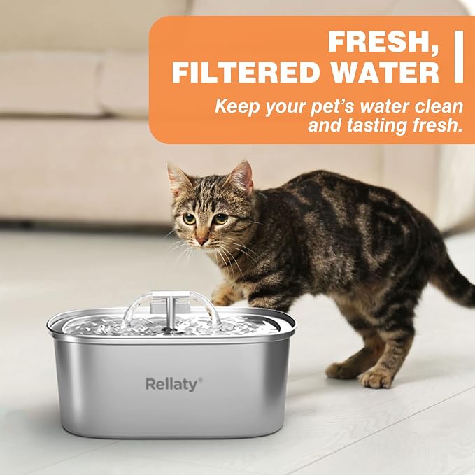 Rellaty Cat Water Fountain Stainless Steel | 8 Filters Replacement & 8 Pre-Filter Sponges - Image 7