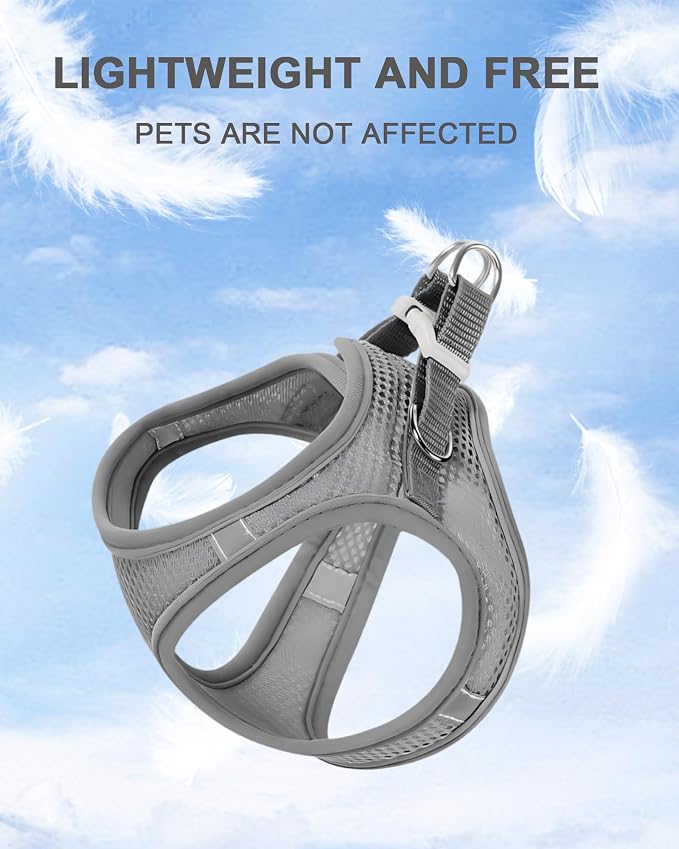 M Grey Soft Mesh Dog Harness and Leash Set,No Escape Puppy Harnesses for Training Walking， Reflective Adjustable Puppy Vest for Small Medium Dogs, Cats (Grey, M) - Image 3