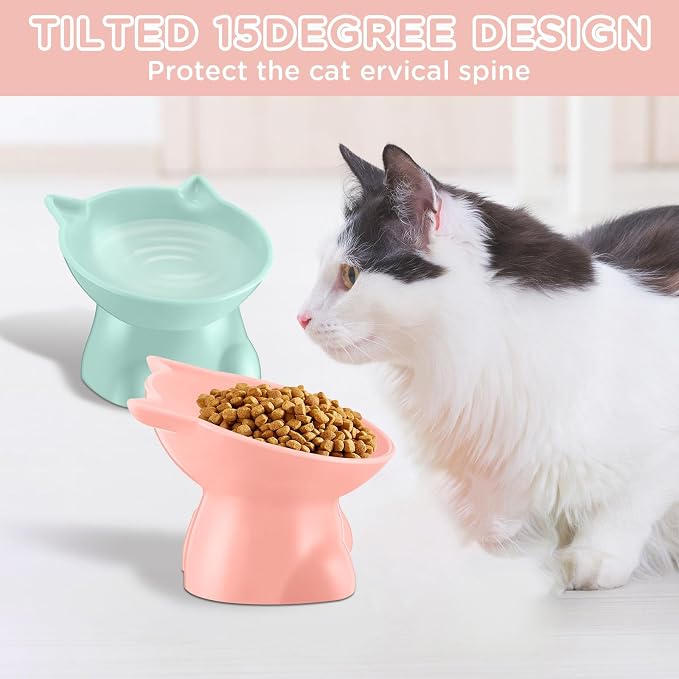 Yaomiao 2 Pcs Plastic Elevated Cat Bowls Raised Pet Food Water Bowls for Small Kitten Pet(Pink, Green) - Image 3