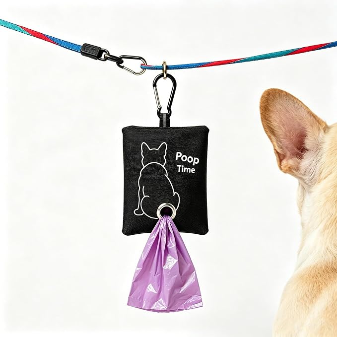 Black Leash Bag Holder Dog Poop Bag Holder with Clip (Black) | With Carabiner Clip, Easy Bag Dispensing, Leash Attachable, Funny Design - Image 3