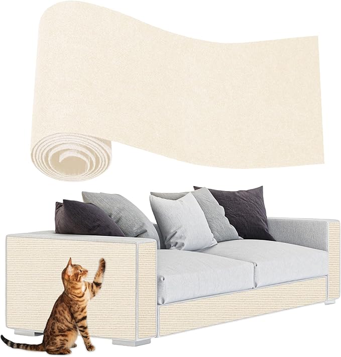 ENONCI 78.7x15.8 Cat Scratch Pad, Furniture Protector for Couch Corners | Trimmable, No-Shedding Cat Scratch Pad with Self-Adhesive Backing for Climbing, Protects Walls, Carpet and Couch by ENONCI