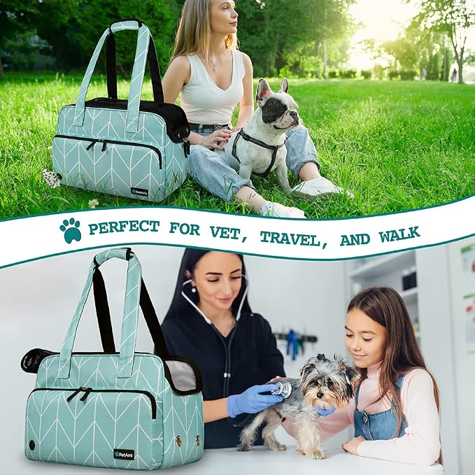 PetAmi Small Dog Purse Carrier, Soft-Sided Pet Carrier Bag with Pockets, Portable Puppy Cat Travel Handbag Tote, Airline Approved Breathable Mesh, Poop Bag Dispenser, Max 18 lbs, Chevron Teal - Image 6