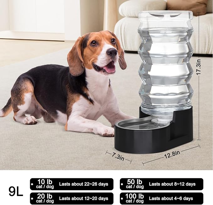 RIZZARI 9L Filtered Dog Water Dispenser: Large Capacity Multi Pet Solution | No Power Needed/Dishwasher-Safe/BPA-Free/Spill-Resistant/ For Multi-Dog Homes/Garage/Balcony - Image 2