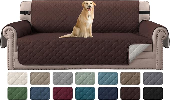 H.VERSAILTEX Sofa Slipcover Reversible Sofa Cover Seat Width Up to 66" Water Resistant Couch Cover with Elastic Strap Quilted Furniture Protector for Pets(Sofa, Brown/Beige) by HVERSAILTEX