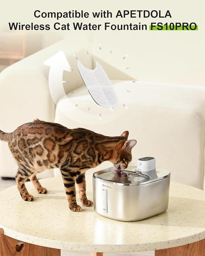 Wireless Cat Water Fountain Filter, 8 Pack Filters with 32 Pre-Filter Sponge for Cat Fountain Stainless Steel 135 fl oz, 6 Layer Replacement Filters for Pet Fountain Battery Operated - Image 2