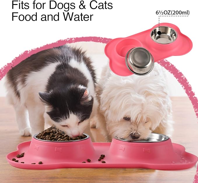Dog Bowls 2 Stainless Steel Bowl for Pet Water and Food Feeder with Non Spill Skid Resistant Silicone Mat for Pets Puppy Small Medium Cats Dogs - Image 6