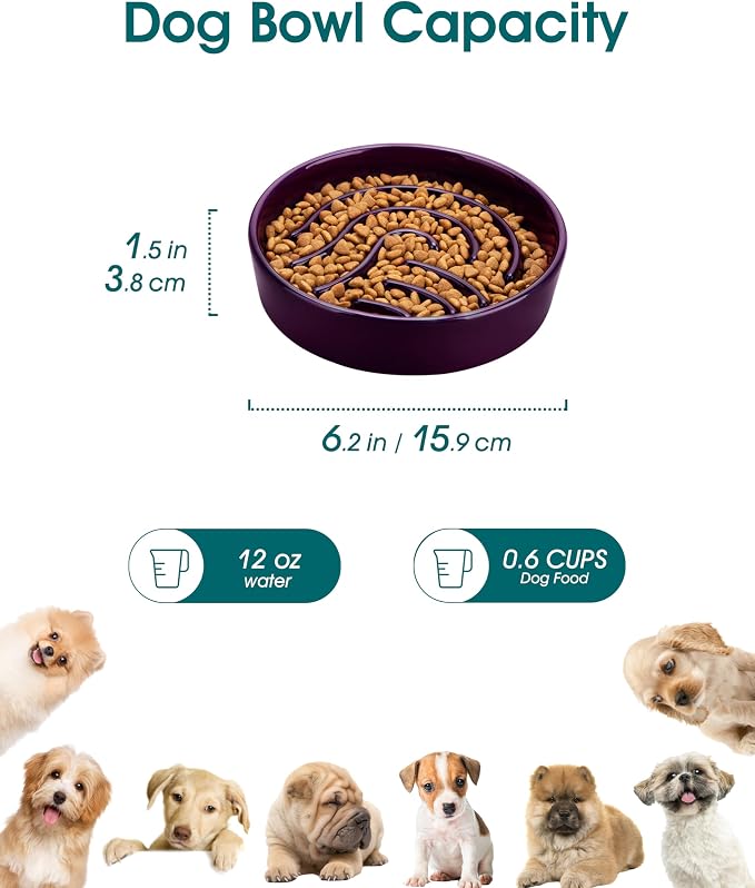 vancasso Slow Feeder Dog Bowl, 0.6 Cup Ceramic Slow Feeding Food Dish for Small Breed, Puzzle Dog Food Bowl for Fast Eater, Dark Purple - Image 2