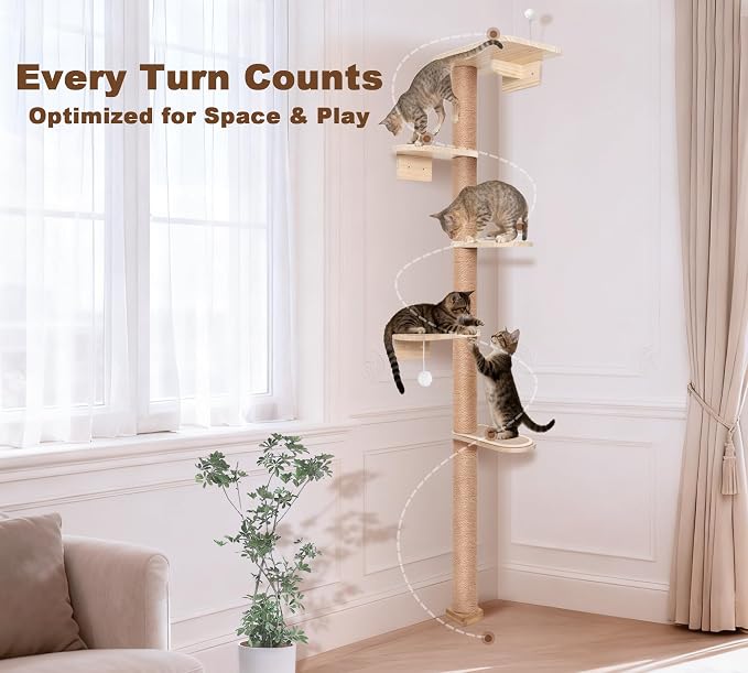 Wild Simulation Cat Tree for Kittens, 5-Level Floor to Ceiling Cat Wall Shelves with Sisal Mat Platforms, Suit for Kitten cat - Image 4