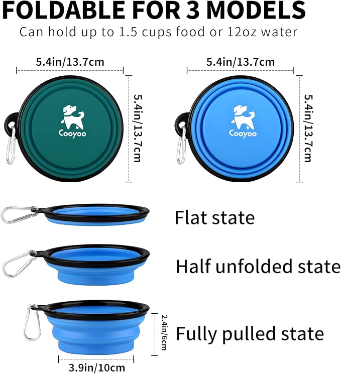 COOYOO Collapsible Dog Bowl,2 Pack Collapsible Dog Water Bowls for Cats Dogs,Portable Pet Feeding Watering Dish for Walking Parking Traveling with 2 Carabiners - Image 3