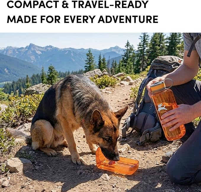 OllyDog OllyBottle | Tritan Dog Water Bottle with Detachable Bowl | BPA Free Leakproof Pet Dispenser | Hiking Travel (1L, Flame) - Image 3
