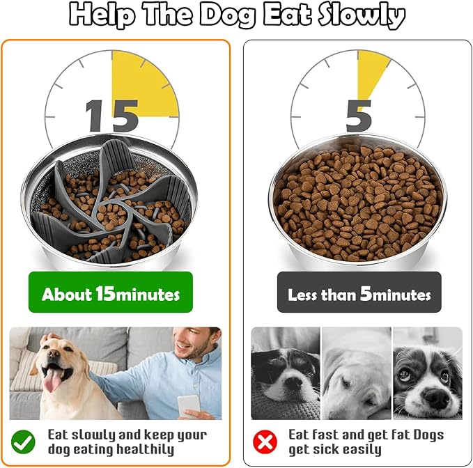 Elevated Dog Bowls for Large Dogs with Slow Feeder, 2 Stainless Steel Dog Bowls -101oz, 16.5" Tall Raised Dog Food Water Bowl Stand for Large Breed, Extra Large Dogs - Image 5