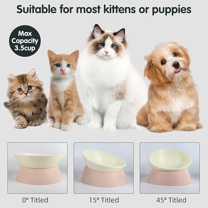 Bulldog Bowl Anti-Slip Dog Cat Dish Detachable Rubber Dog Bowl Pet Sterile Tilted Pet Feeder Slope Base (Lightpink, 3.5 Cup (Medium/Large Dog)) - Image 3