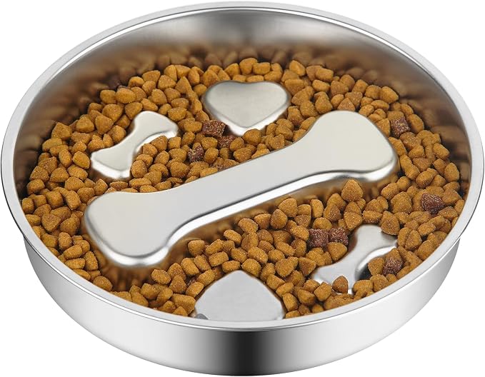 Novery Non-Slip Stainless Steel Slow Feeder Dog Bowl, 2-Cups | Interactive Slow Feeding Puzzle Maze, Prevents Choking & Bloating, Non-Slip Bottom, For Medium Dogs & Cats by Unknown