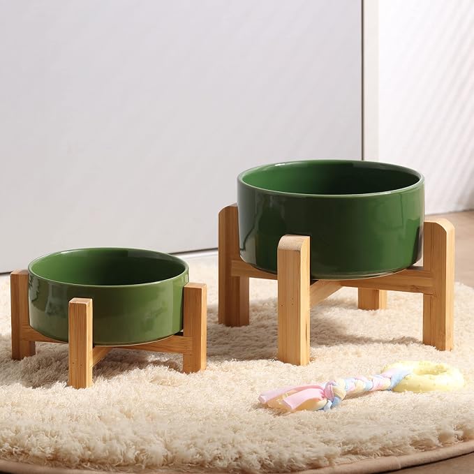 Petygooing Rust Green Elevated/Raised Ceramic Dog Bowl for Small Breeds, Dog Food Water Dish with Stand,Pet Feeding Bowl with Anti Slip Rubber for Cats and Small Dogs Puppy 13.5 OZ (5.1In / 1.7 Cups) - Image 6