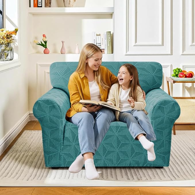 YEMYHOM 1 Piece Stretch Chair Sofa Slipcovers Couch Covers for 1 Seat, Jacquard Armchair Covers with Non-Slip Elastic Bottom, Thickened Furniture Protector for Dogs Pets kids (Small, Peacock Blue） - Image 2