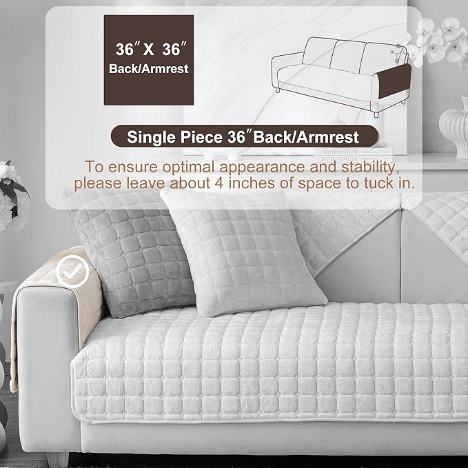 Velvet Washable Couch Cover for Pets Dogs, Non Slip Sectional Sofa Covers for 3 Cushion Couch Sofa L Sharped Sofa Slipcovers, Furniture Protector (1 PCS 36"x36",White) - Image 2