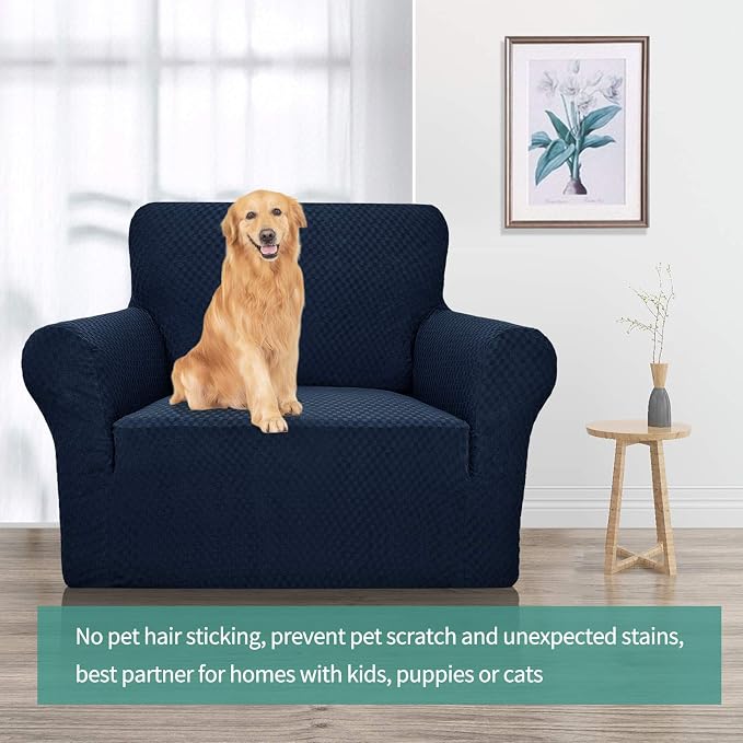 YEMYHOM Couch Cover Latest Jacquard Design High Stretch Sofa Chair Covers for Living Room, Pet Dog Cat Proof Armchair Slipcover Non Slip Magic Elastic Furniture Protector (Small, Navy) - Image 2