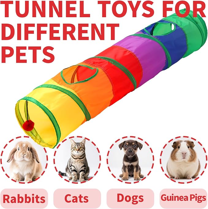 Pet Cat Tunnel, Long Straight Tunnels for Indoor Cats, Collapsible Pet Tunnel for Kitten, Puppy, Rabbit, 25cm-Wide Tunnels, Durable & Breathable, with Peek Hole Toy Ball - Image 2