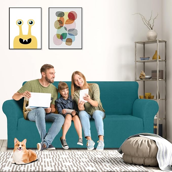 MAXIJIN Couch Covers for 3 Cushion Couch Sofa (71"-91"), 1-Piece Stretch Sofa Cover Slipcover Furniture Protector with Elastic Bottom for Kids,Dogs (Large, Diamond Pattern Blackish Green) - Image 2