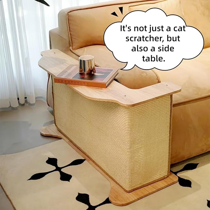 SHENGOCASE L Shaped Sofa Couch Corner Cat Scratching Post, Sisal Scratch Pad Mat, Armrest Protector with Replaceable Sisal Scratcher End Table - Image 3