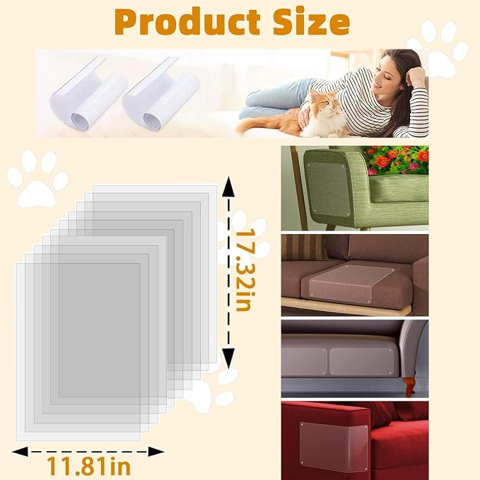 Cat Scratch Furniture Protector, 10 PCS, 17.3'' x 11.8'' | Transparent, Thicker Flexible, For Couch, Sofa, Chair, Walls, Pet Deterrent Shield - Image 2