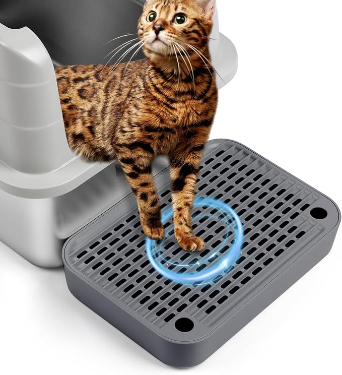 Cat Litter Box Step with Filter Function, Non-Slip Cat Step, Dark Grey | Double Layer Litter Box Ramp for Kitten & Elderly Cats, Litter Catcher for Automatic Cat Litter Box, Easy to Clean by Bartuke