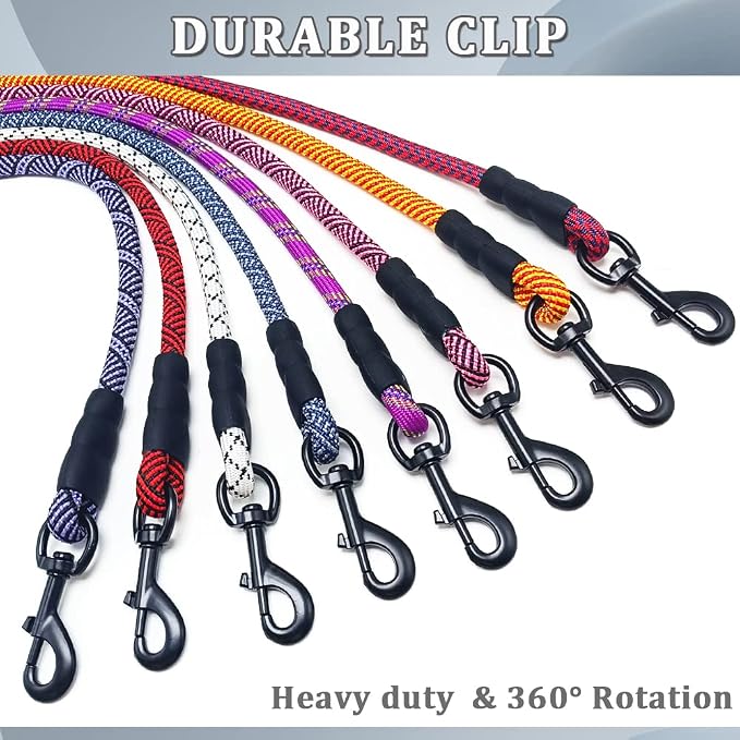 MayPaw Heavy Duty Rope Dog Leash, 3/4/6/7/8/10/12/15/20/30 FT Nylon Pet Leash, Soft Padded Handle Thick Lead Leashes for Large Medium Dogs (red Black, 1/2" * 10') - Image 2