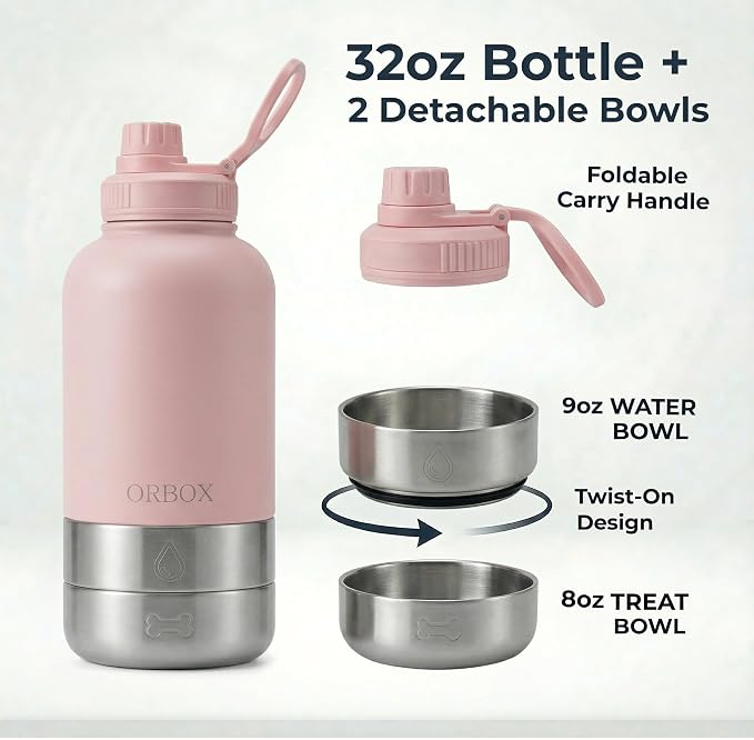 Dog Water Bottle for Travel Insulated Bottle for Small Dogs | Food Grade Plastic Bowls, Dishwasher Safe, 24H Cold 12H Hot, for Car Rides, Park Visits, Road Trips - Image 2