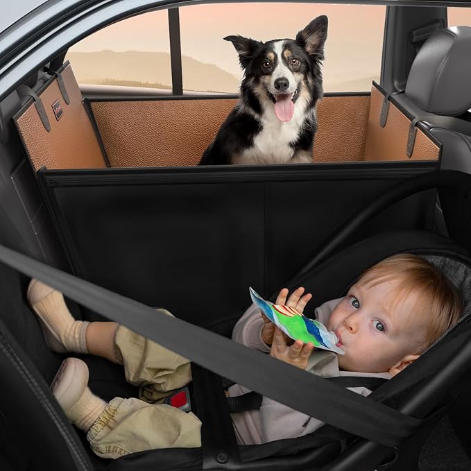 FURTIME Large Dog Car Seat, Upgraded PU Leather Back Seat Extender with Hard Bottom, Waterproof Pet Car Seat Cover for Medium Sized Dog, Pet Hammock for Cars, SUVs, Trucks, Brown - Image 7