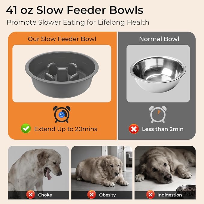 URPOWER Mess Proof Elevated Dog Bowls 4 Height Adjustable Raised Stand | No Spill Water Bowl, Slow Feeder Dog Bowls, Non-Slip Food and Water Bowl Set for Small, Medium & Large Dogs - Image 3