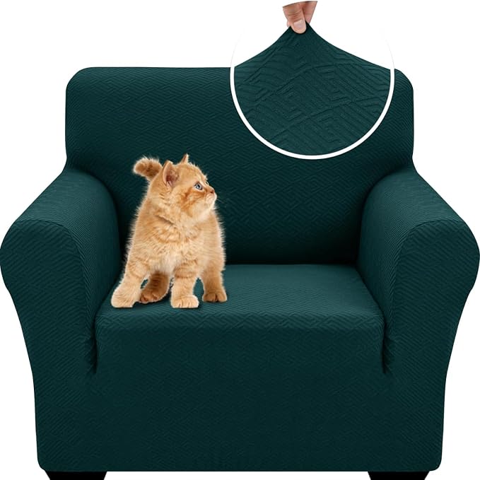 XINEAGE Stretch Jacquard Armchair Cover, Non Slip Sofa Slipcover for Dog | High-Stretch Fabric. Wear-Resistant, Pet Friendly. Easy Install & Washable for Living Rooms, Offices.Blackish Green by XINEAGE