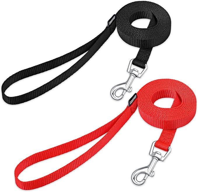 AMAGOOD 6 FT Puppy/ Dog Leash, Strong and Durable Traditional Style Leash with Easy to Use Collar Hook, Great for Small, Medium and Large Dogs (5/8 in x 6 ft, Black and Red (2-Pack)) by DOGLEASH