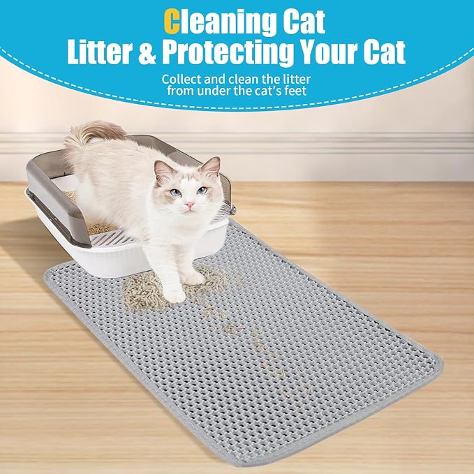 Cat Litter Mat 22"x14.5", Double Layer Waterproof Litterbox Mat, Gray | Non-slip backing, washable for easy cleanup, traps stray litter with waterproof honeycomb large grid that is urine-proof. - Image 4