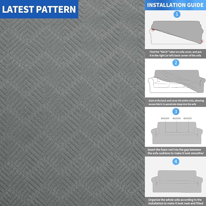 MAXIJIN Loveseat Cover Sofa Covers (55"-69"), 1-Piece Stretch Couch Covers for 2 Cushion Couch Love Seat Slipcover with Elastic Bottom for Kids,Dog (Loveseat, Diamond Pattern Light Gray) - Image 7