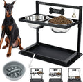 Elevated Dog Bowls with Slow Feeder for Large and Medium Dogs, Adjustable Height Raised Dog Bowl Stand with 2 Stainless Steel Bowls and Spill-Proof Mat, Dog Feeder for Healthy Eating (Grey) by SHAINFUN