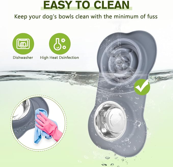 Pecute Slow Feeder Dog Bowls to Slow Down Eating, Dog Slow Feeder Bowl | No-Spill Non-Skid Silicone Mat, Food-Grade Safe Dog Food Bowls Slow Feeder, Stainless Steel Dog Water Bowl for Dogs Cats - Image 6