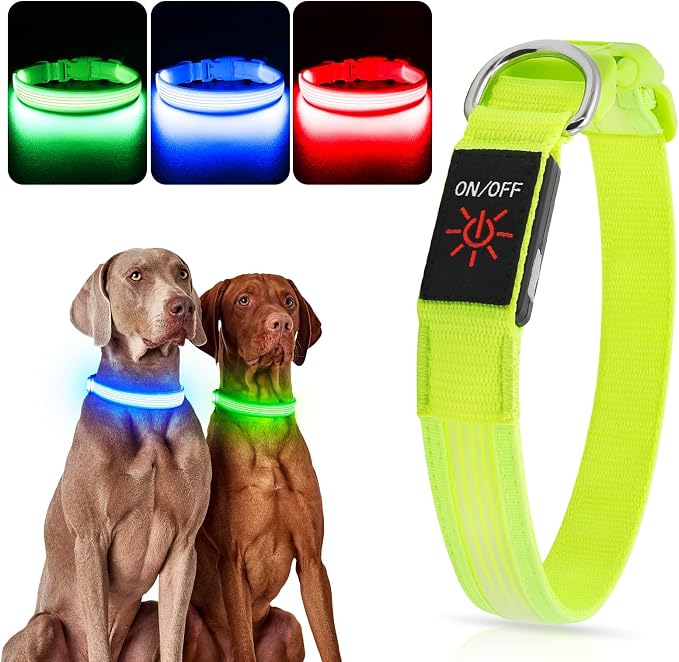YFbrite Light up Dog Collar, USB Rechargeable LED Puppy Collar Super Bright Adjustable Glowing Dog Lights for Night Walking (Design 2-Green, Medium) - Image 9