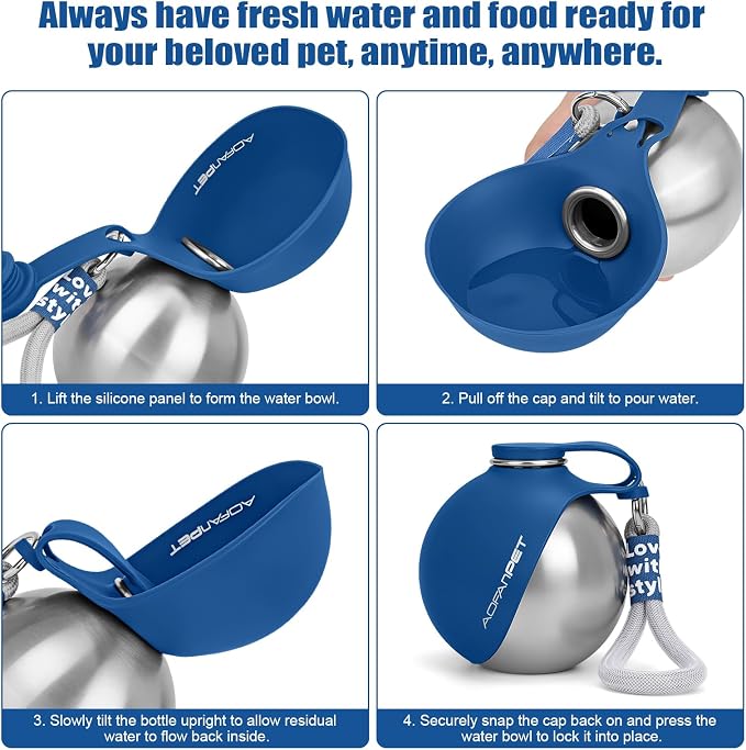 Portable Dog Water Bottle 10oz Stainless Steel Travel Dog Water Dispenser with Bowl No-Spill Puppy Water Bottle for Walking Hiking Small Dog Water Bottle (Sapphire Blue) - Image 3