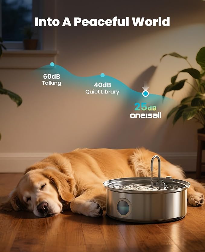 oneisall 7L/230oz Dog Water Fountain for Multi-pet Household,PWF002 | 25db Quiet Design,304 Stainless Steel,Contain 3 Set Filters,Visual Water,5-Layer Filtration,Fit for Living Room Kitchen - Image 4