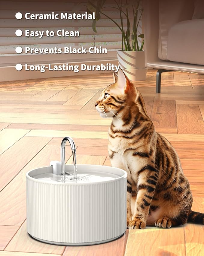 Ceramic Cat Water Fountain, 2.2L/74oz Cat Drinking Fountain | Quiet Pet Fountain for Indoor Cats and Small Dogs, BPA-Free Ceramic, Easy to Clean - Image 4