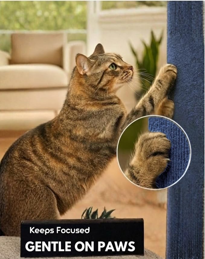 Corner & Wall Cat Scratch Mat, Self-Adhesive Trimmable Cat Scratcher, Wall Mounted Scratching Pad for Indoor Cats, Sofa Furniture Protector, Cat Post Cover Replacement (Blue, 23.6''x11.8'', 3-Pack) - Image 2