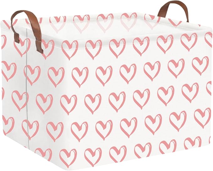 FXOLCSHE Rectangular Valentines Basket,baby Gift Baskets Empty,Pink Gift basket with Handle Organizer,Heart Print easter Baskets,Girl Room Decor(Pink hearts) by FXOCSHE