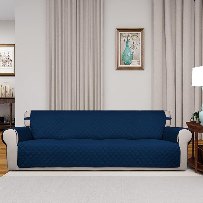 PureFit Reversible Quilted Couch Covers for Dogs Sofa Cover 4 Seater 88" | Navy/Navy, Water Resistant Couch Protector, Washable Pet Couch Cover with Non Slip and Elastic Straps For Kids - Image 2
