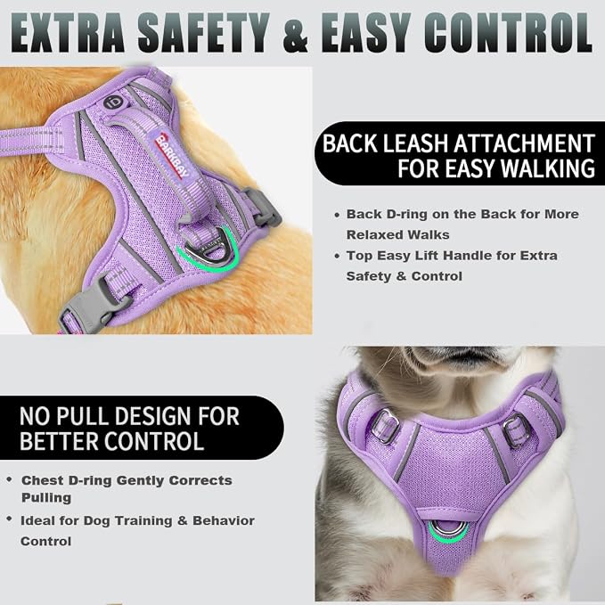 BARKBAY No Pull Dog Harness Large Reflective Dog Harness with Front Clip and Easy Control Handle for Walking Training Running with ID tag Pocket(Violet Purple,S) - Image 3